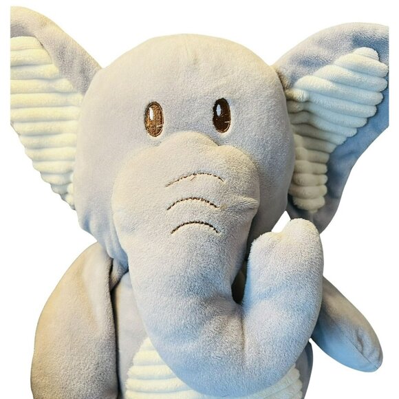 Kellytoy Gray Elephant Plush Rattle Cream Ribbed Velour Baby Toy 20 inch Large - Picture 2 of 7
